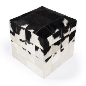 18.25'' Wide Genuine Leather Square Patchwork Footstool Ottoman