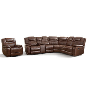 7-Piece Classic Reclining Top Leather Corner Sectinal With Storage & Cup Holders
