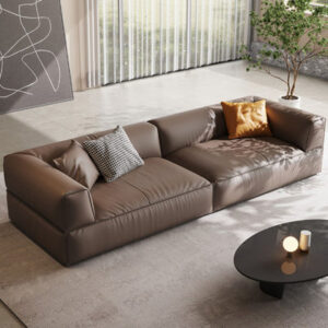 86.61" Coffee Genuine Leather Modular Sofa cushion couch