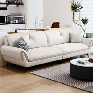 86.61" Creamy white Genuine Leather Modular Sofa cushion couch