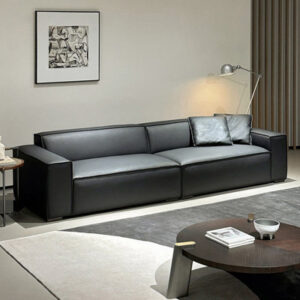 94.49" Black Genuine Leather Modular Sofa cushion couch