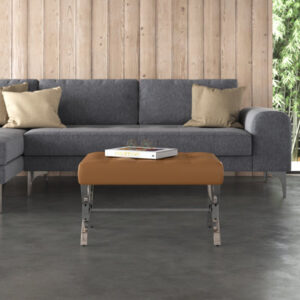 Alexuis Modern Square Ottoman Blended Leather And Chrome Metal Frame