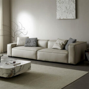 Beige Genuine Leather Modular Sofa cushion couch