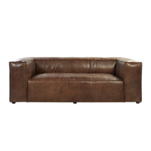 Birchgrove Retro Brown Top Grain Leather & Aluminum 2-Seater Sofa with High Shelter Backrest