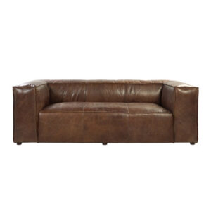 Brancaster Retro Brown Grain Leather & Aluminum Sofa Couch