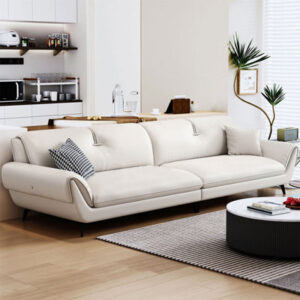 Creamy white Genuine Leather Modular Sofa cushion couch