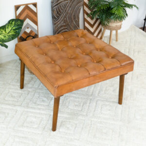 Glison 30" Wide Genuine Leather Tufted Square Standard Ottoman