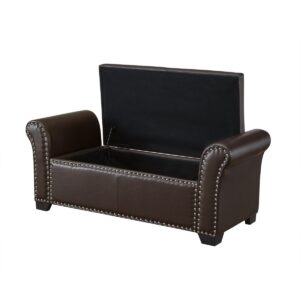 Inspired Home Malory Pu Leather Nailhead Trim Storage Ottoman Bench - Espresso