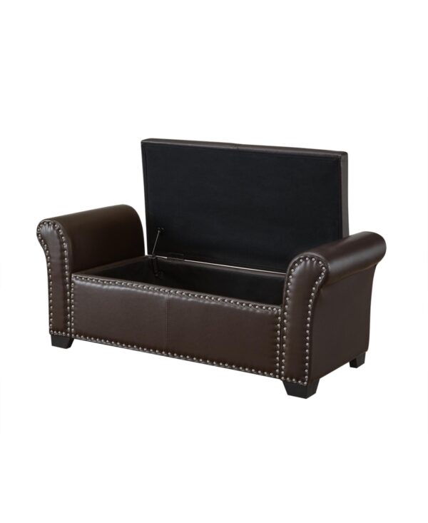 Inspired Home Malory Pu Leather Nailhead Trim Storage Ottoman Bench - Espresso