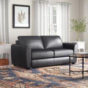 Lenahan 74.8" Genuine Leather Square Arm Sofa Bed