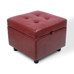 Luxuries Tufted Leather Square Flip Top Storage Ottoman Cube Foot Rest (Red With Storage)