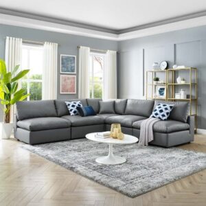 Modway Commix Down Filled Overstuffed Vegan Leather 5-Piece Sectional Sofa