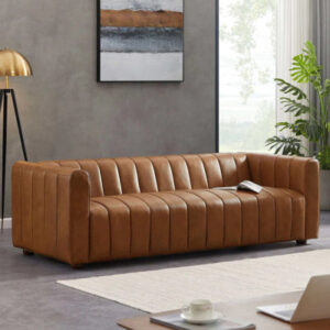 Moundville Rectangular Leather Upholstered Sofa In Tan