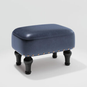 Ottoman Leather Foot Rest With Thicker Foam Padded Seat, Footstool With Wooden Legs (Blue)