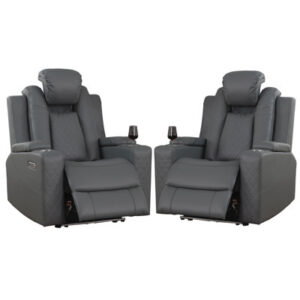 Power Leather Recliner W/ Cup Holder, LED Lights, USB Port