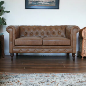 Rosito 59.0551'' Genuine Leather Rolled Arm Chesterfield Sofa