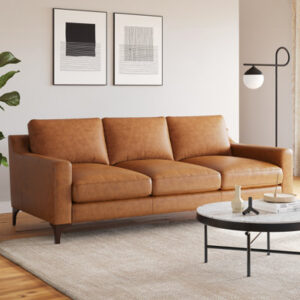 Serra Three Seats Leather Sofa, Tan Color