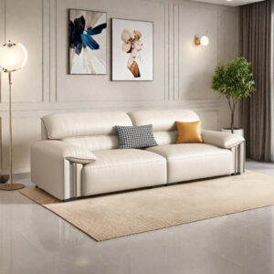 Simple in-line living room leather sofa