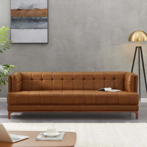 Sirenio Mid-Century Leather Upholstered Sofa In Tan