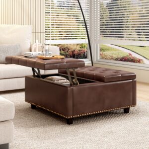 Streamdale Furniture Pu Leather Oversized Storage Ottoman with Nailhead Trim - Brown