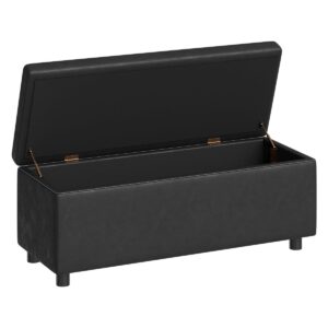 gaomon Storage Ottoman Bench, End of Bed Bench with The Synthetic Leather with Stitching, Dual Safety Hinges - Black